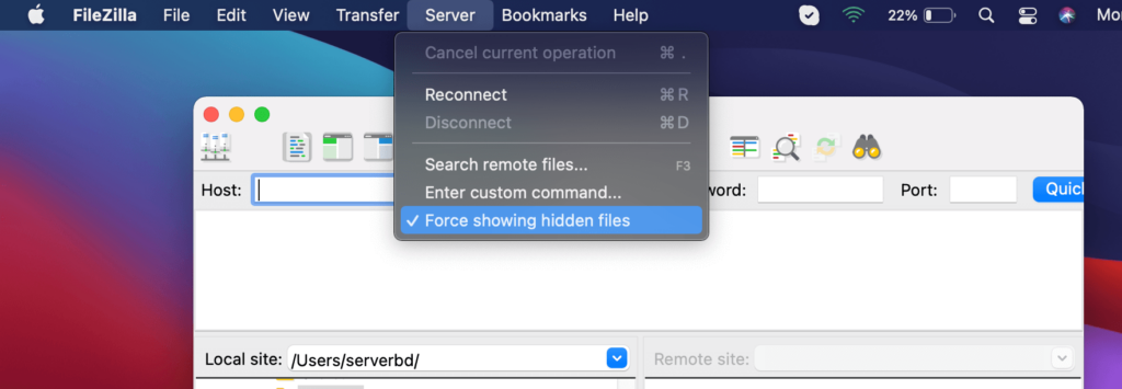 Showing Hidden Files in FileZilla